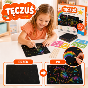 Tęczuś - zestaw do zdrapywania (50 magicznych kartek + 4 szablony)